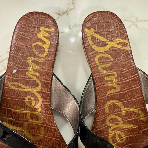 Sam Edelman Tanya Cork Wedge Sandals Women Size 8 Black Brown Thong Flip Flops - Picture 2 of 8